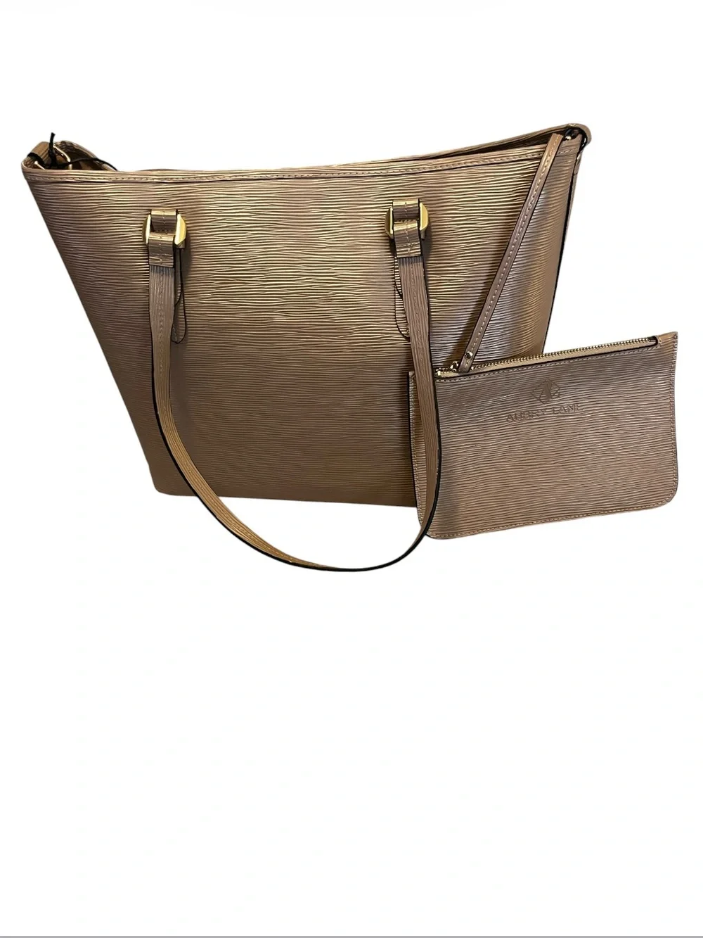 Aubry Lane Joelle Womens Structured Textured Metallic Tan Leather Tote Bag Purse
